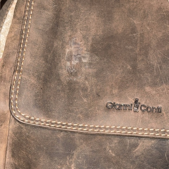 NWT Gianni Conte Brwn Leather Men Crossbody Bag Snap Closure Red Interior 966145 - Picture 4 of 13